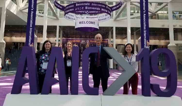 Louisa Thompson, PhD (second from right) with her Memory and Aging colleagues at the Alzheimer's Association International Conference in 2019. (left to right: Dr. Jessica Alber, Dr. Louisa Thompson, Dr. Stephen Salloway and Dr. Athene Lee.)